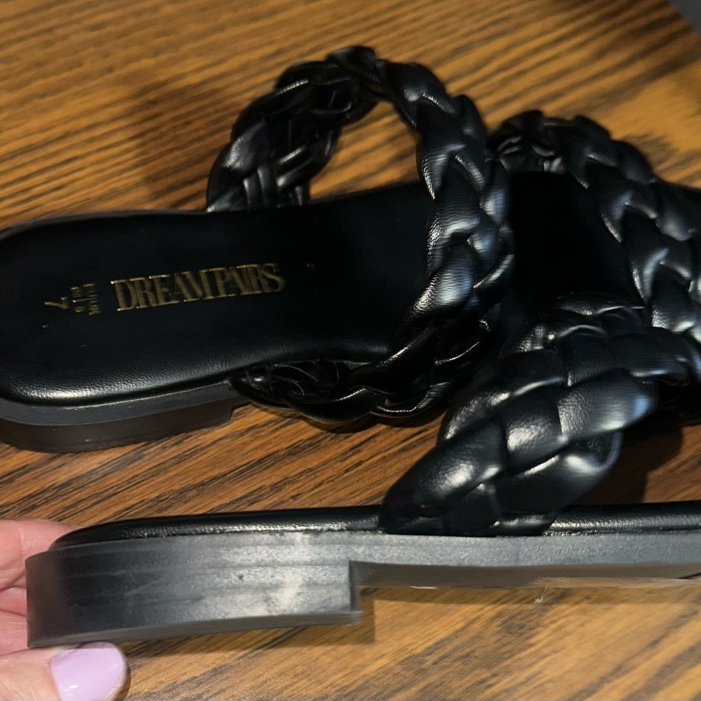 Dream Pairs Black Braided Double-Strap Slide Mules Size 7 - Picture 4 of 5